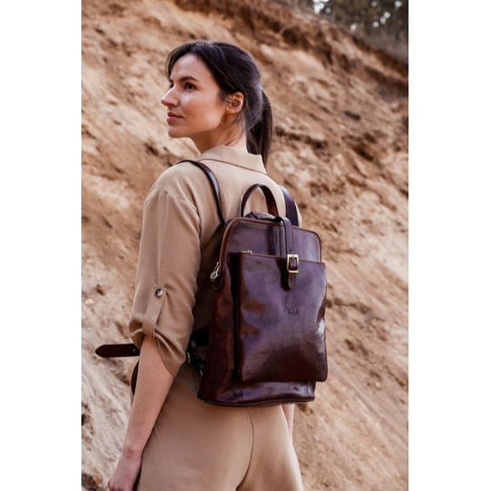 Womens Convertible Leather Backpack Shoulder Bag - Emma - Коричневий колір - Time Resistance 5218801 — 3