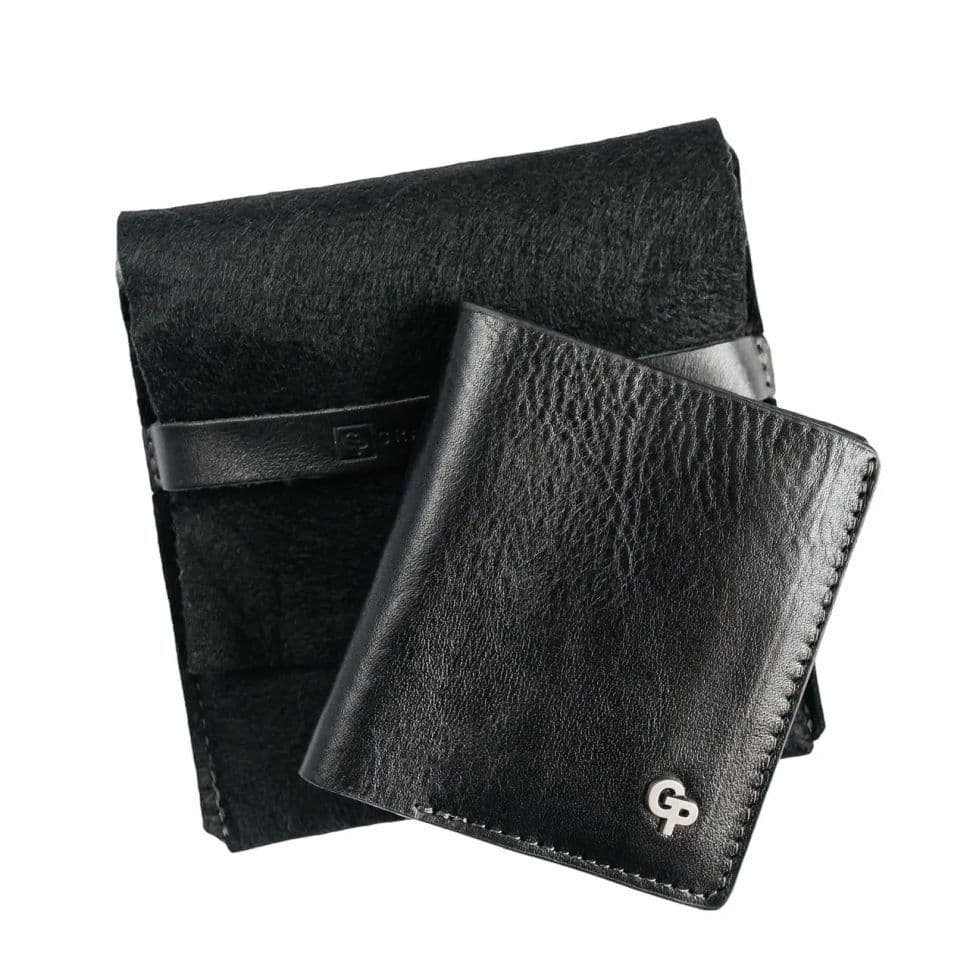 Чоловіче шкіряне портмоне бифолд з монетницей Grande Pelle 528610 чорне — 4
