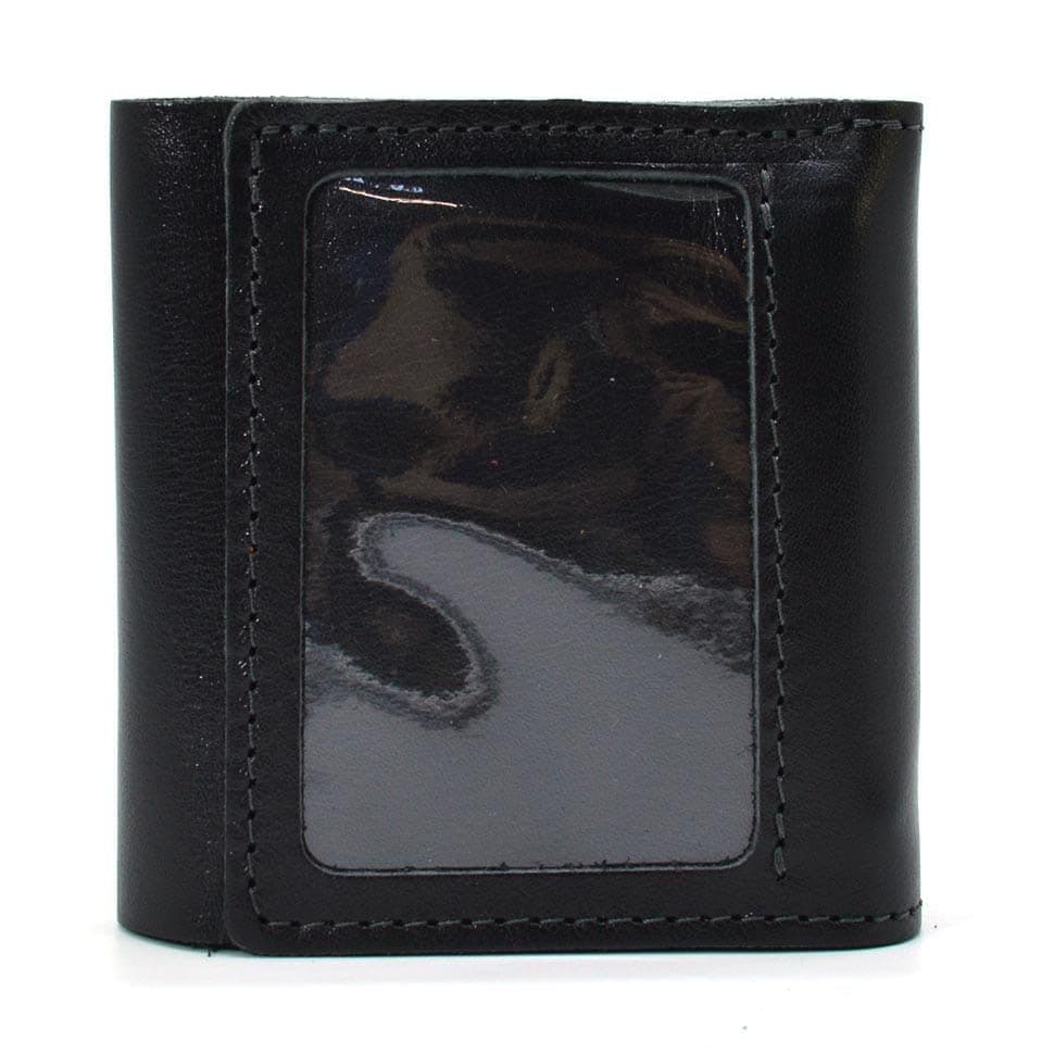 Шкіряне портмоне чорне глянсове Grande Pelle 910610 з монетницей — 3