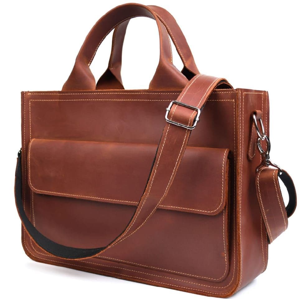 Сумка портфель шкіряна для документів ноутбука LIMARY lim-380RB коньячна — 4