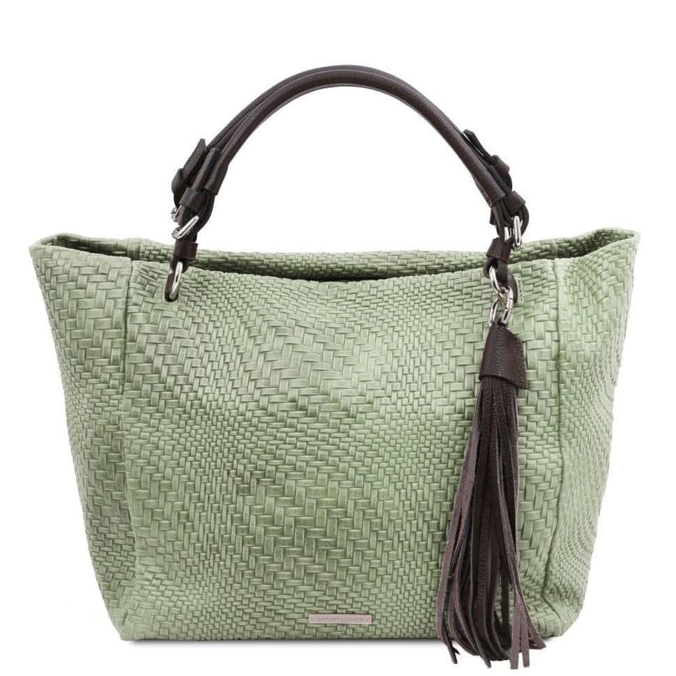 Жіноча шкіряна плетеная сумка шопер Tuscany TL142066 (Mint Green)
