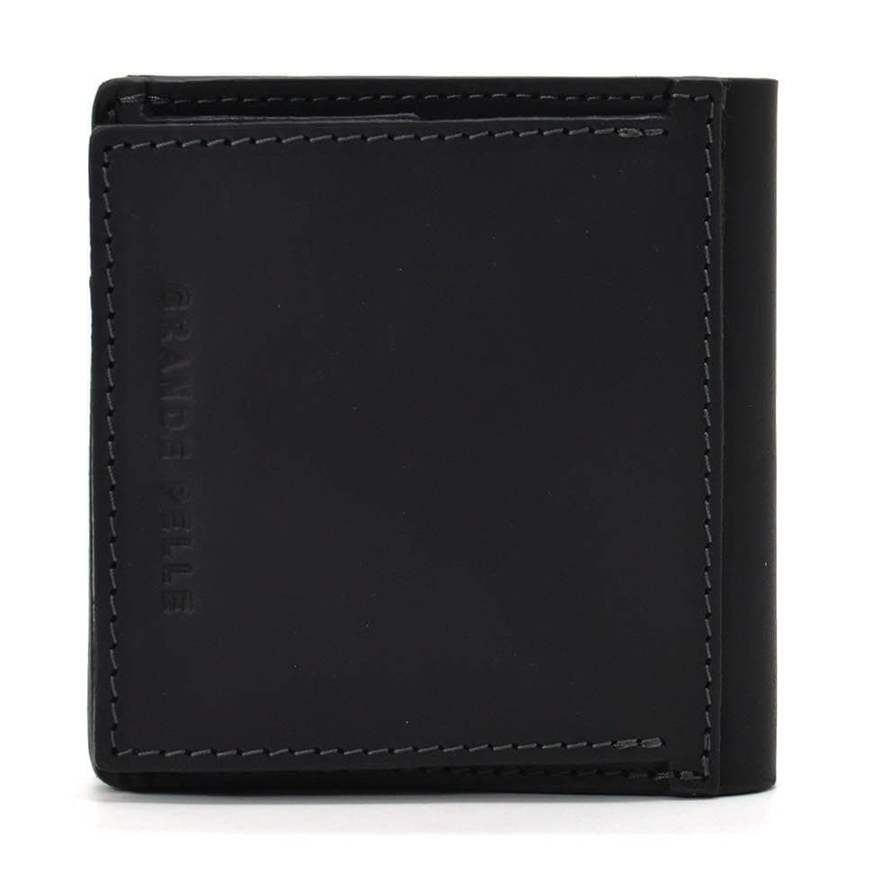 Чоловіче шкіряне портмоне чорне матове Grande Pelle 538110 з монетницей — 4