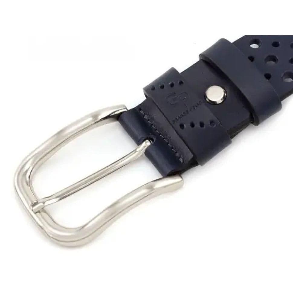 Шкіряний ремінь Casual, синій перфорация Grande Pelle 431012308 — 2
