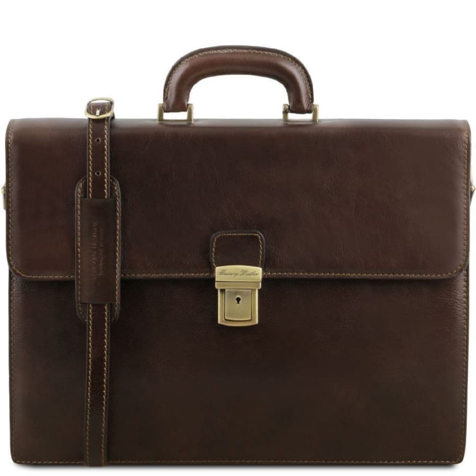 Шкіряний портфель на два відділення для чоловіків Tuscany Leather PARMA TL141350 (Темно-коричневий)