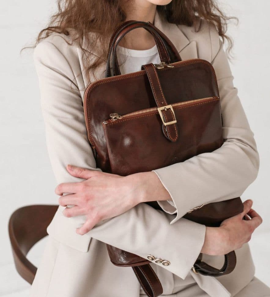 Womens Convertible Leather Backpack Shoulder Bag - Emma - Коричневий колір - Time Resistance 5218801 — 4