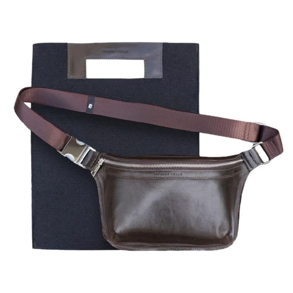 Шкіряна поясна сумка Grande Pelle 743620 коричнева — 4