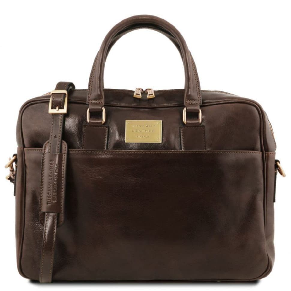 Шкіряна сумка портфель для ноутбука на два відділення Tuscany Leather Urbino TL141894 (Темно-коричневий) — 2