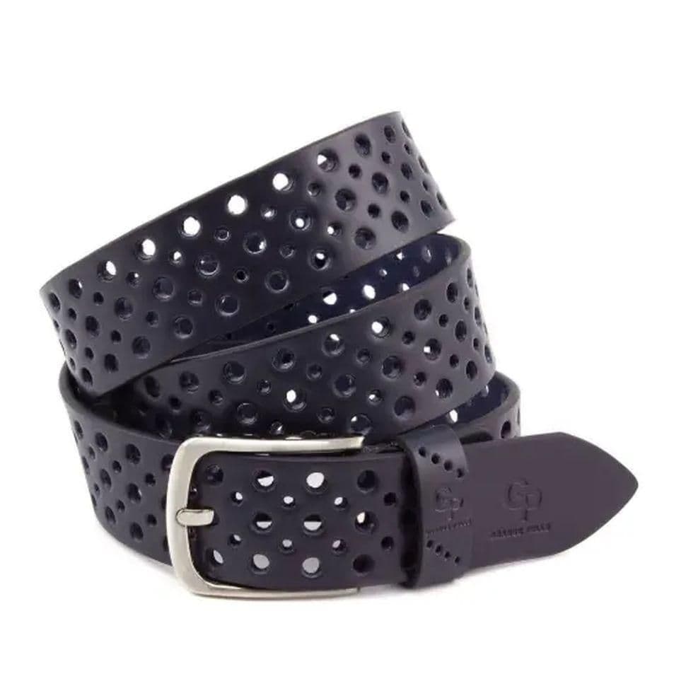 Шкіряний ремінь Casual, синій перфорация Grande Pelle 431012308