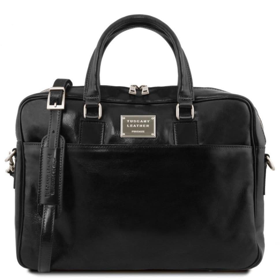 Шкіряна сумка портфель для ноутбука на два відділення Tuscany Leather Urbino TL141894 (чорний)