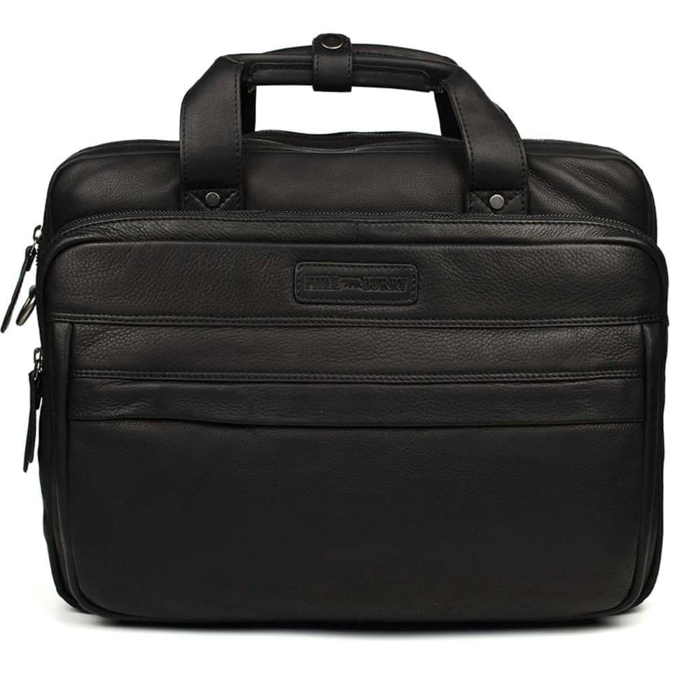 Велика шкіряна сумка для ноутбука 17 дюймів Hill Burry HB4075A чорна — 3