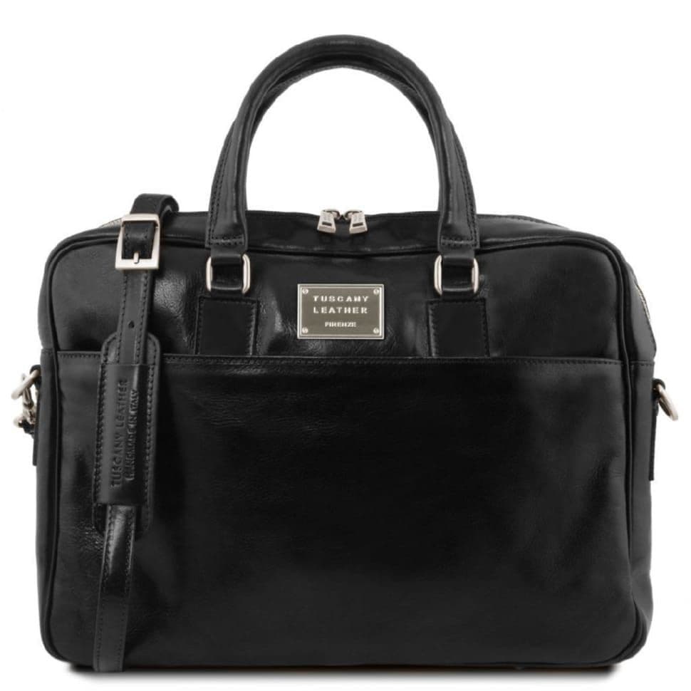 Шкіряна сумка портфель для ноутбука на два відділення Tuscany Leather Urbino TL141894 (чорний) — 2