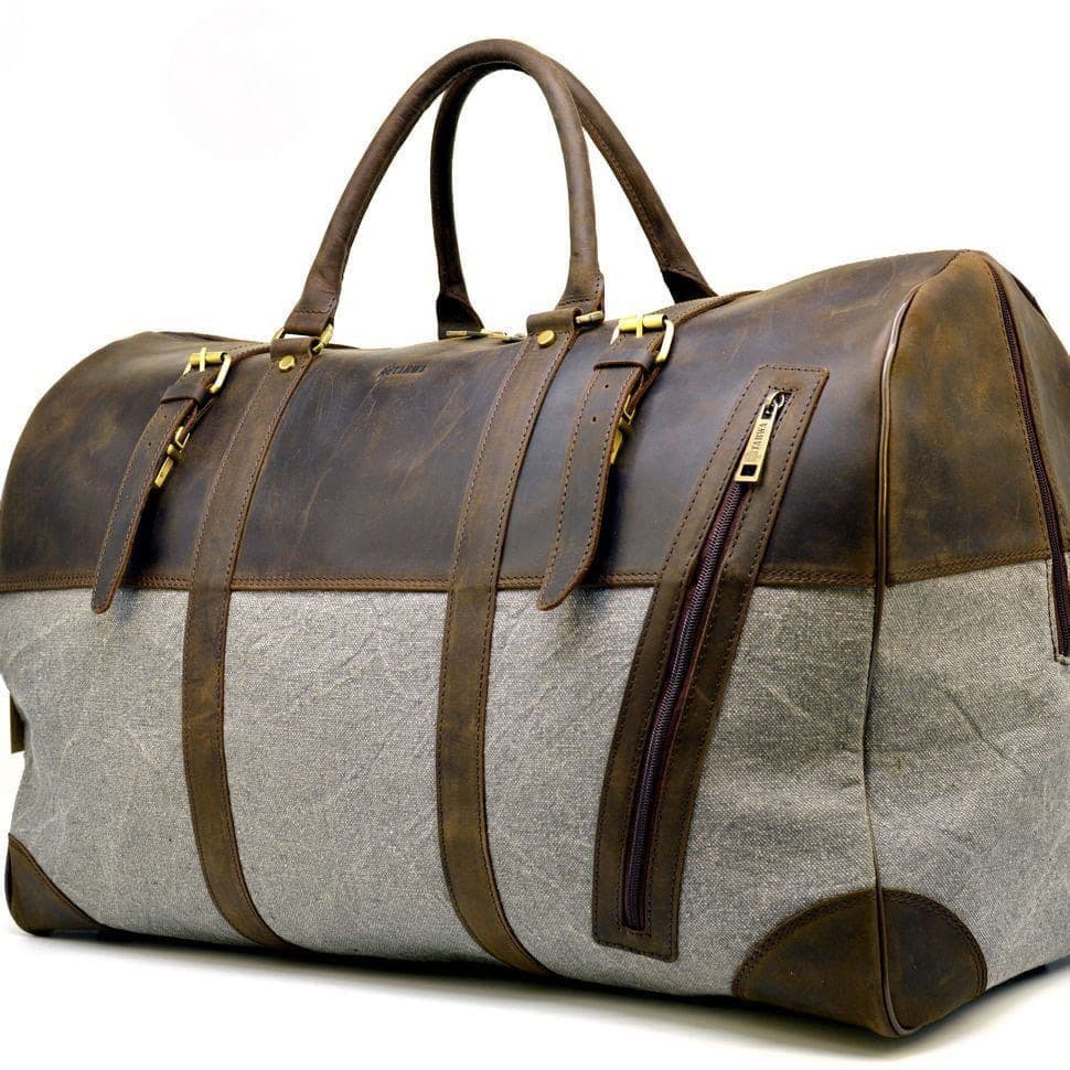 дорожня сумка-баул зі шкіри Crazy Horse і ткани Canvas RGj-1633-4lx TARWA