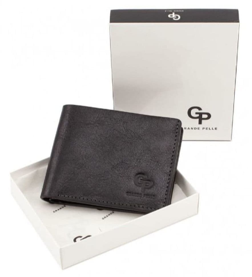 Шкіряне портмоне Grande Pelle 506610 чоловіче подвійного сложения (бифолд) — 4