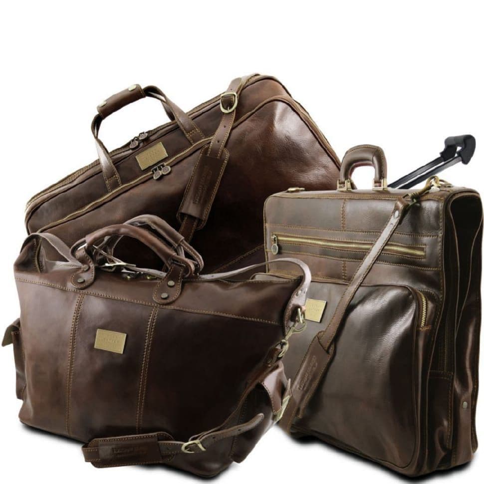 Набір з 3х шкіряних дорожніх сумок Tuscany Leather Luxurious TL141078 (Темно-коричневий)