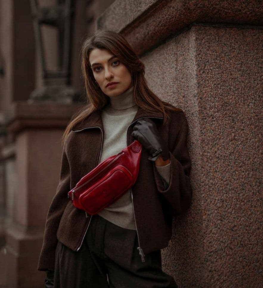 Жіноча шкіряна сумка-слінг Belly Bag - Independent People - червоний колір - Time Resistance 5231701W — 3