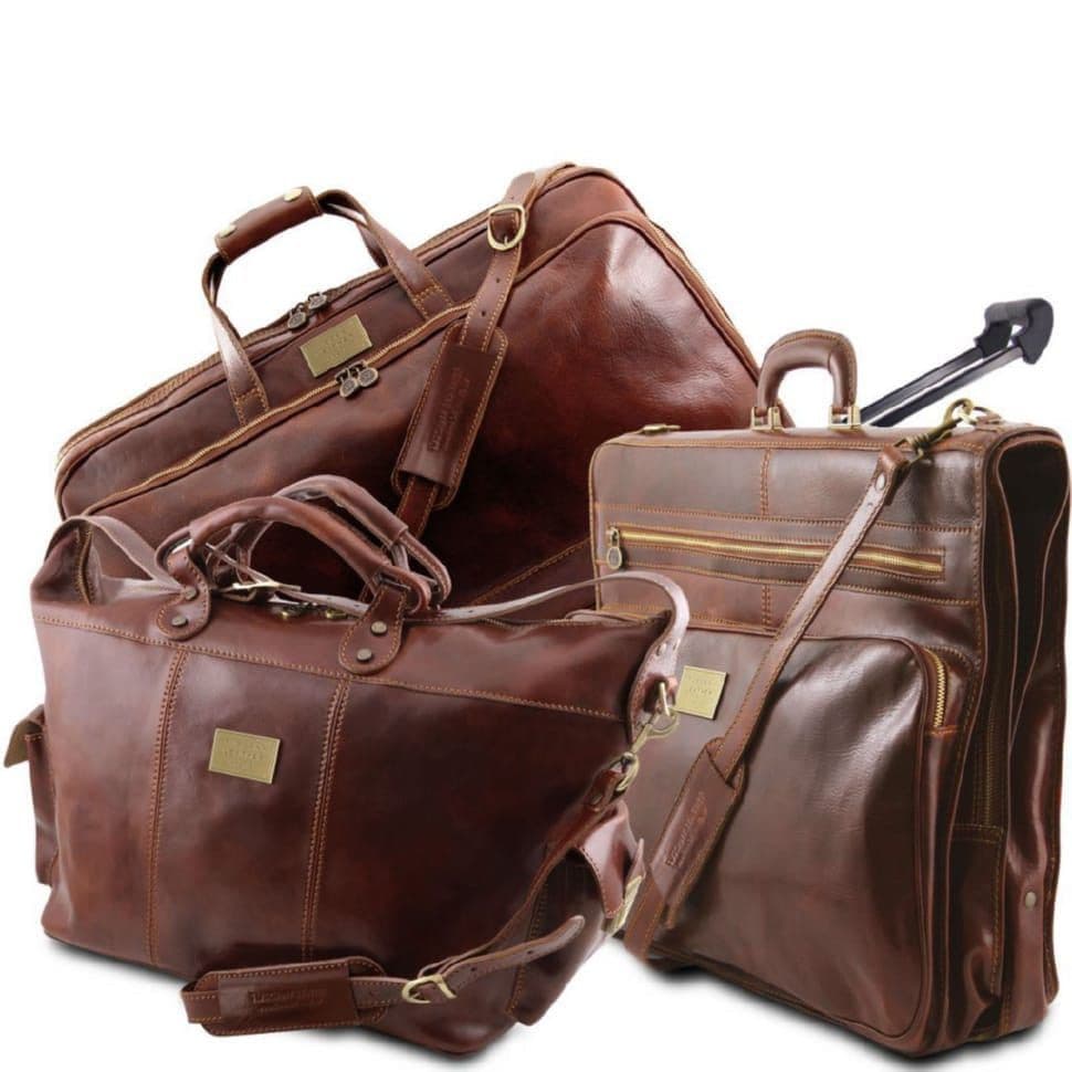 Набір з 3х шкіряних дорожніх сумок Tuscany Leather Luxurious TL141078 (Коричневий)