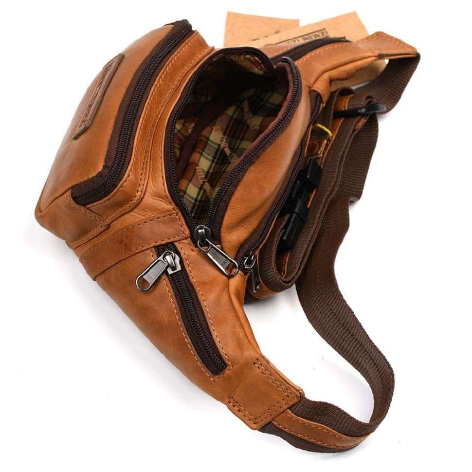 Поясна сумка чоловіча зі шкіри Hill Burry HB3044B коньячна — 2