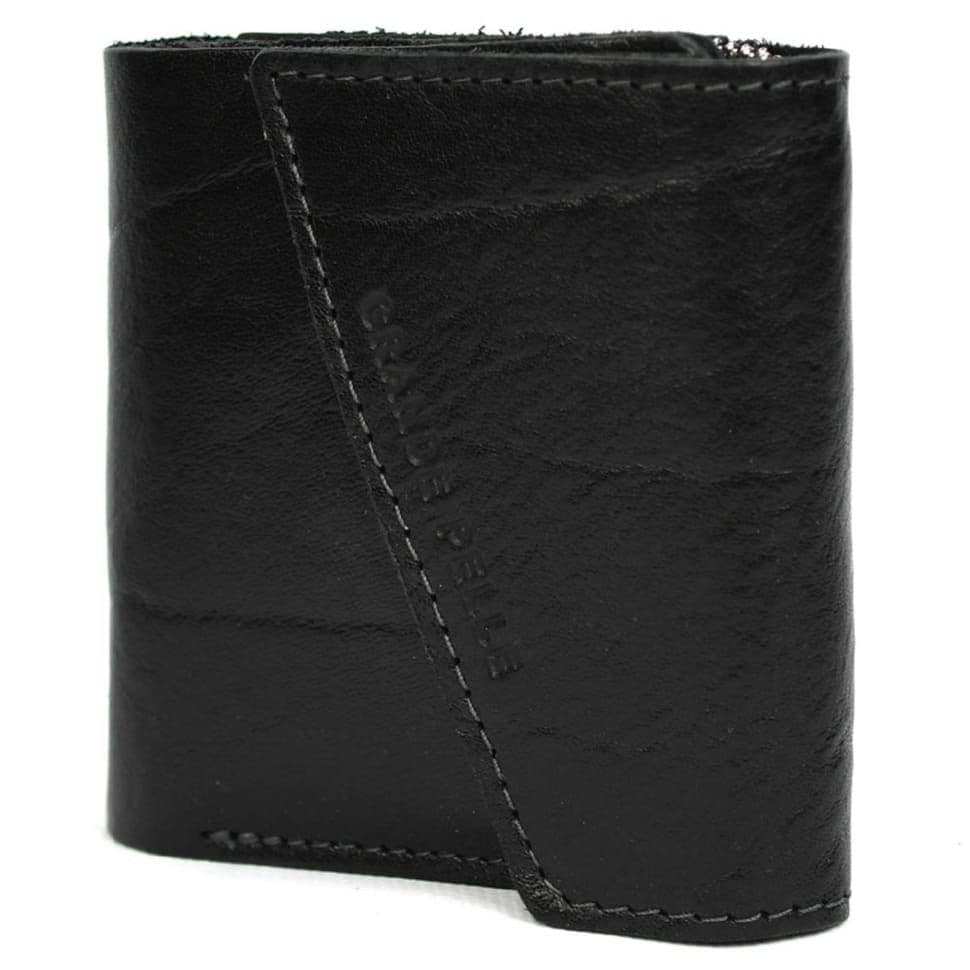 Шкіряне портмоне чорне глянсове Grande Pelle 910410 з монетницей — 3