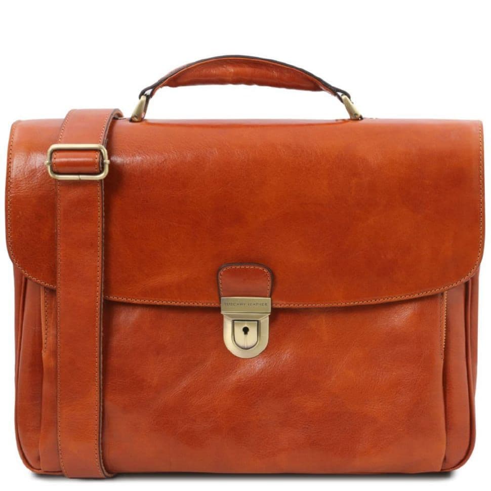 Шкіряний чоловічий портфель мультифункціональний Alessandria Tuscany TL142067 (Мед) — 2