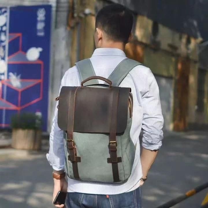 Міської рюкзак Т342k (BUG) з ткани Canvas і кінської шкіри — 2
