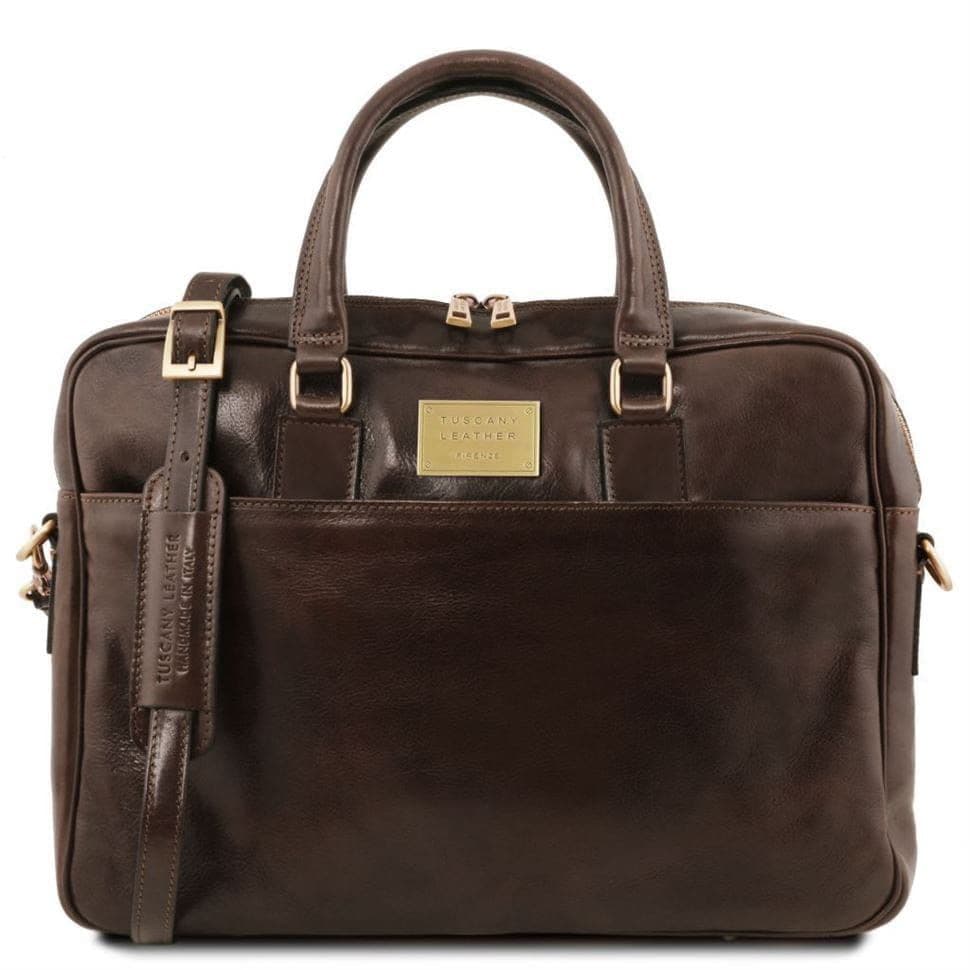 Шкіряний портфель для ноутбука з передньою кишенею Tuscany Leather Urbino TL141241 (Темно-коричневий) — 2