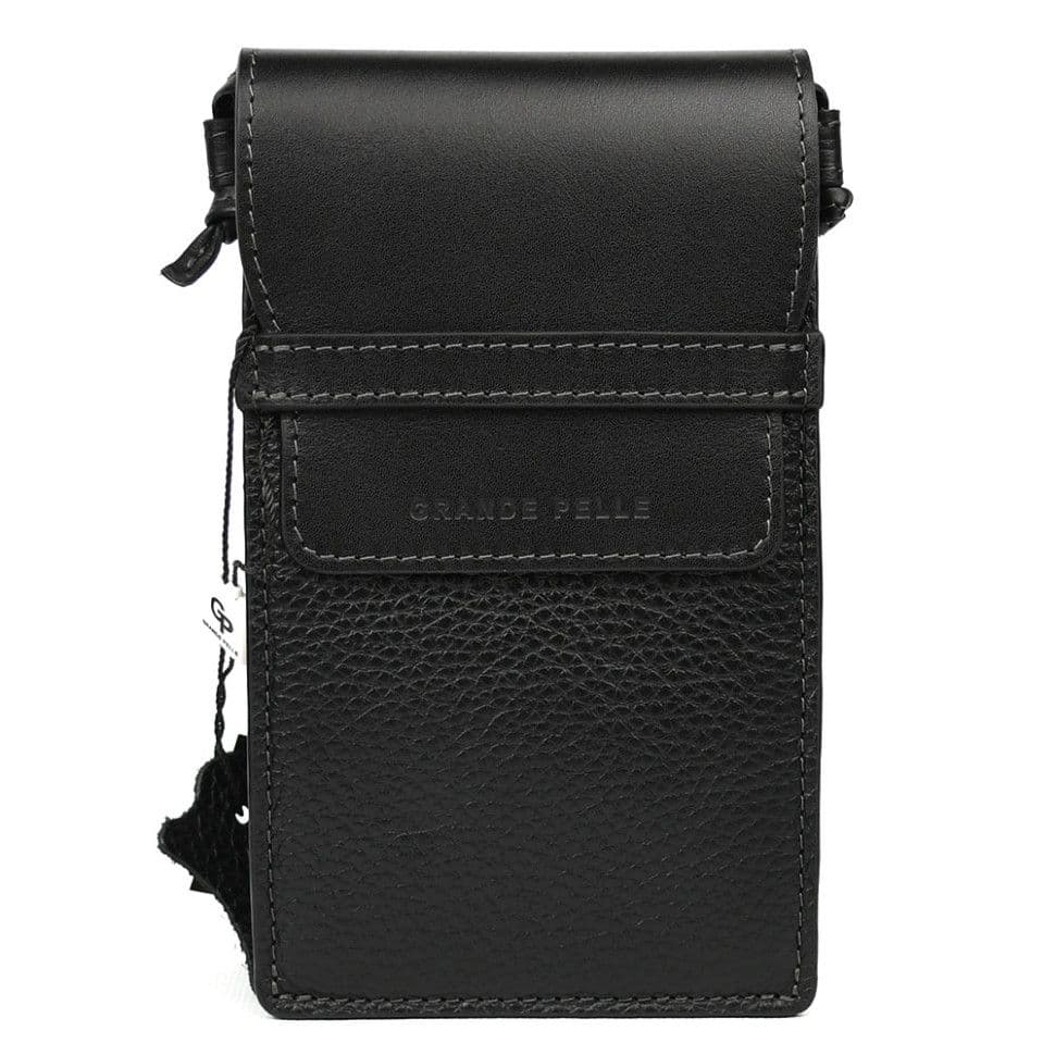 Мини сумка чохол для телефона, панч Grande Pelle 70371010 чорна — 2