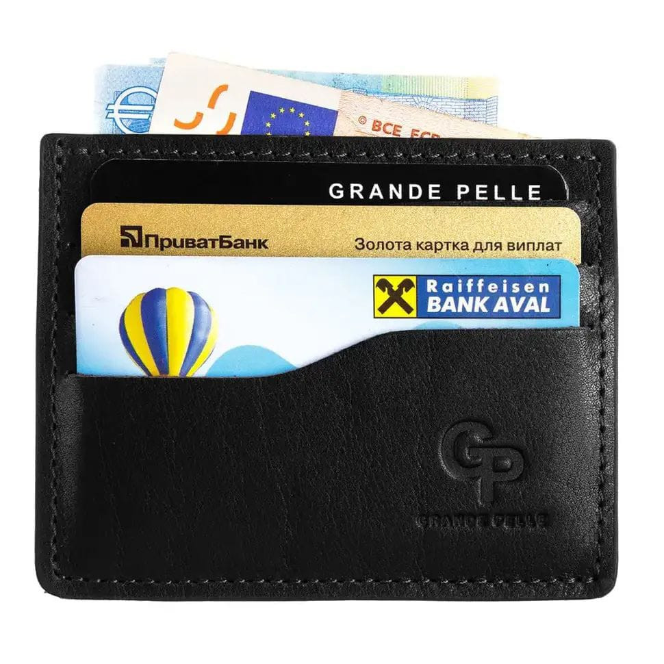 Кардхолдер Grande Pelle 305610 100х80мм глянцевая чорна шкіра — 2