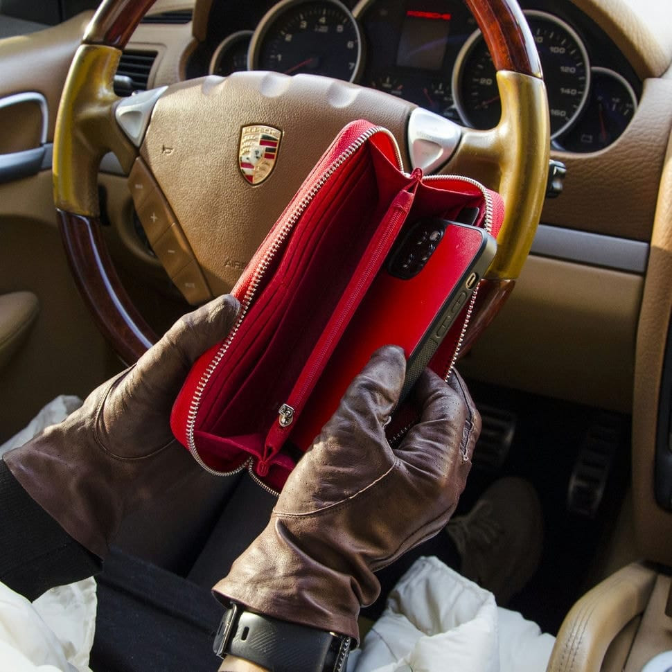 Портмоне на блискавці Grande Pelle Serpente 532660 глянцевая шкіра червоний — 3