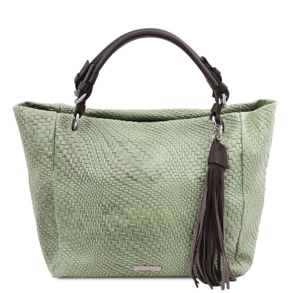 Жіноча шкіряна плетеная сумка шоппер Tuscany TL142066 (Mint Green)