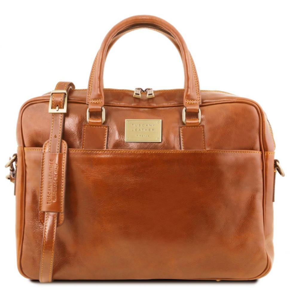 Кожаная сумка портфель для ноутбука на два отделения Tuscany Leather Urbino TL141894 (Мед)