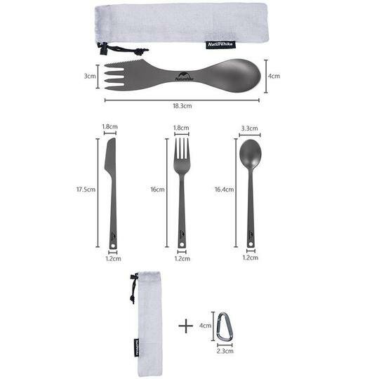 Ложка-виделка-ніж Naturehike Titanium NH19T012, титан — 3