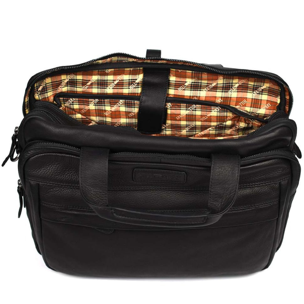 Велика шкіряна сумка для ноутбука 17 дюймов Hill Burry HB4075A чорна — 2