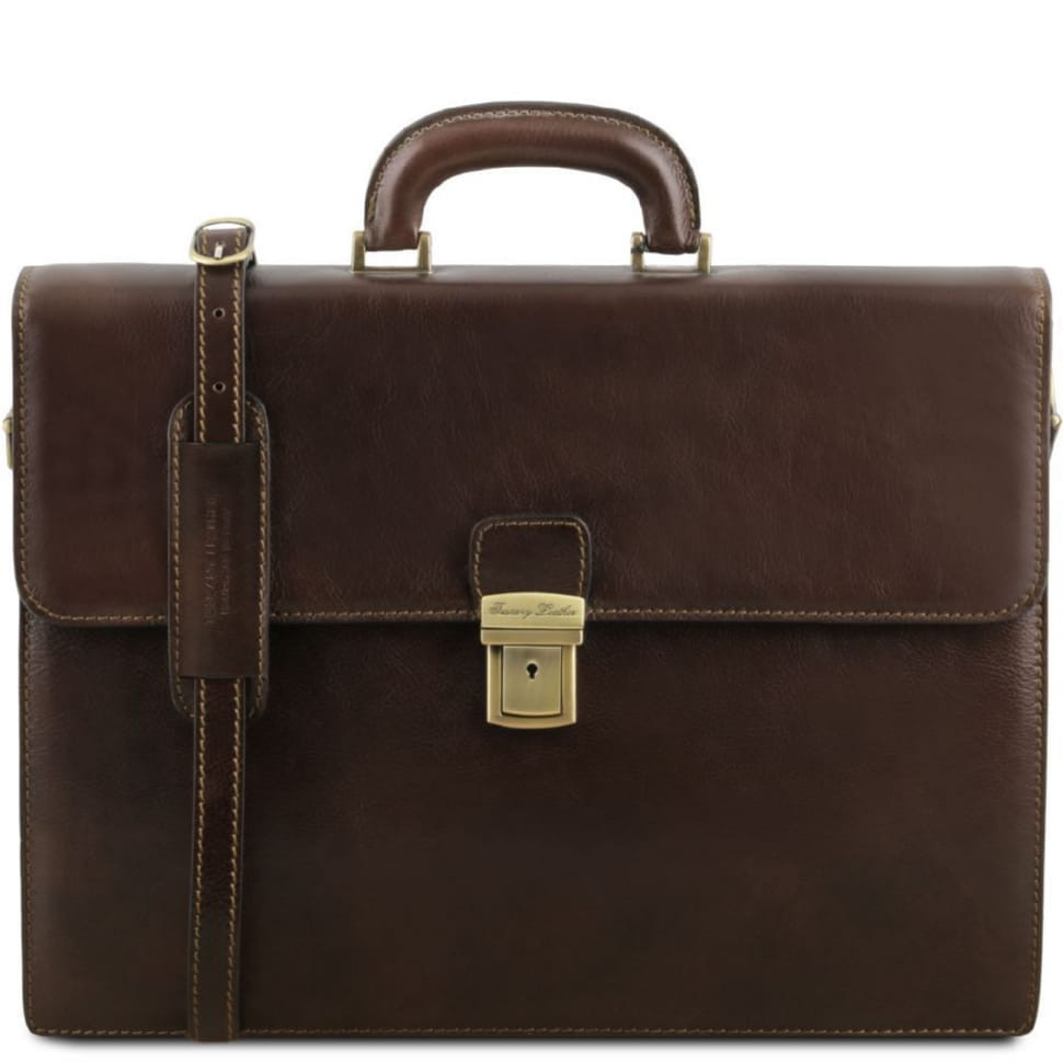 Шкіряний портфель на два відділення для чоловіків Tuscany Leather PARMA TL141350 (Темно-коричневий)