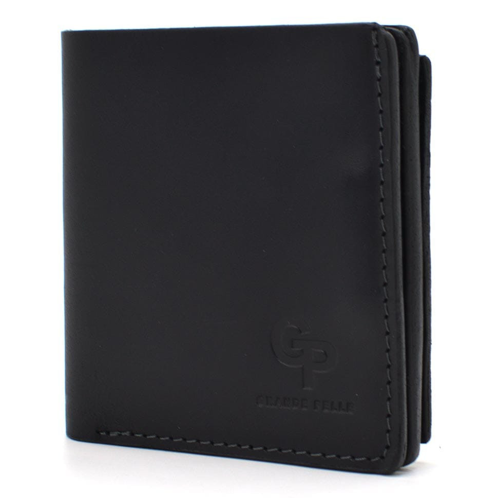 Чоловіче шкіряне портмоне чорне матовое Grande Pelle 538110 с монетницей — 3