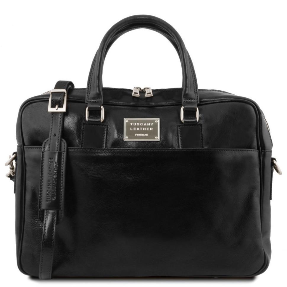 Шкіряна сумка портфель для ноутбука на два відділення Tuscany Leather Urbino TL141894 (чорний)