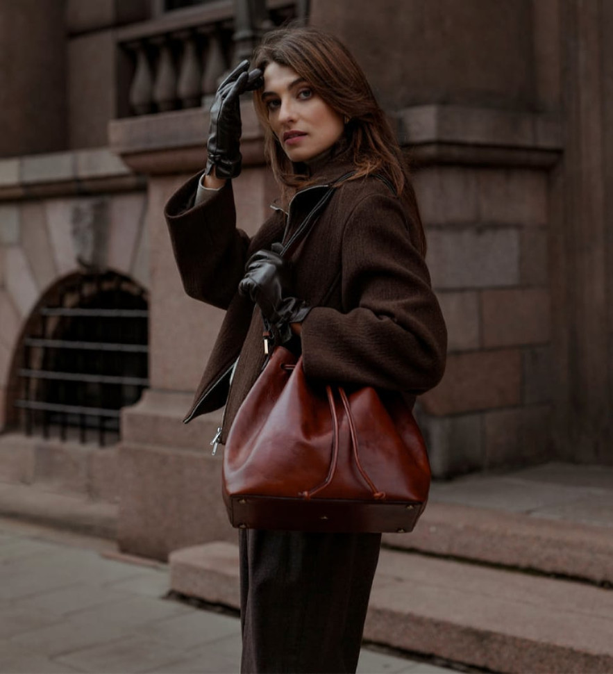 Жіноча шкіряна сумка-ведро - Sybil - Коньячно-коричневий колір - Time Resistance 5249001 — 2