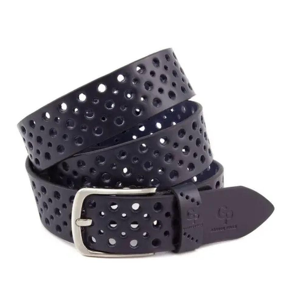 Шкіряний ремінь Casual, синій перфорация Grande Pelle 431012308
