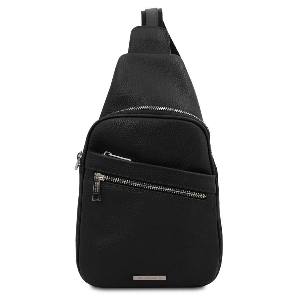 Рюкзак на одне плече из мягкой шкіри Tuscany Leather TL142022, рюкзак слинг (чорний) — 2