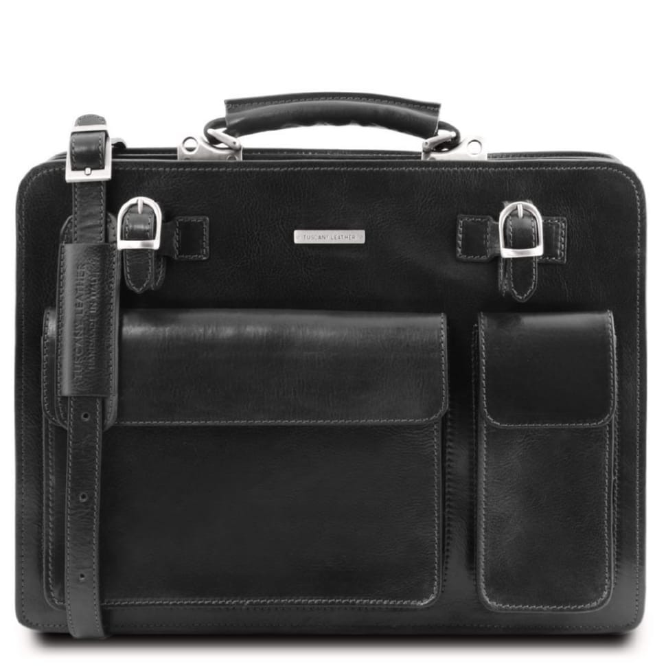 Чоловічий шкіряний портфель 2 відділення Tuscany Leather Venezia TL141268 (чорний) — 2
