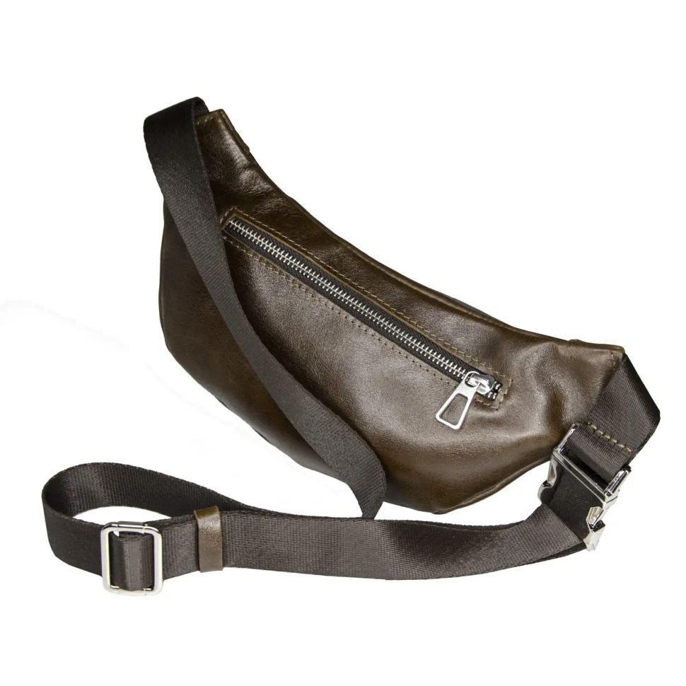 Кожаная сумка на пояс бананка Grande Pelle 741620 коричневая — 3