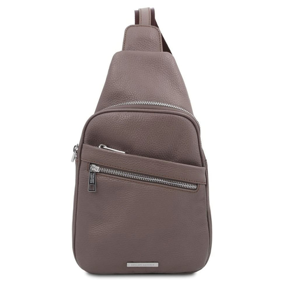 Рюкзак на одне плече из мягкой шкіри Tuscany Leather TL142022, рюкзак слинг (сірий)