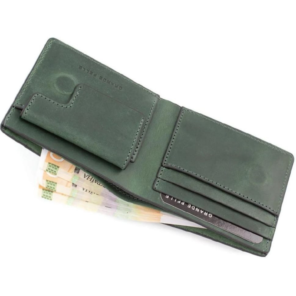 Портмоне чоловіче шкіряне Grande Pelle 505191 зелене — 3