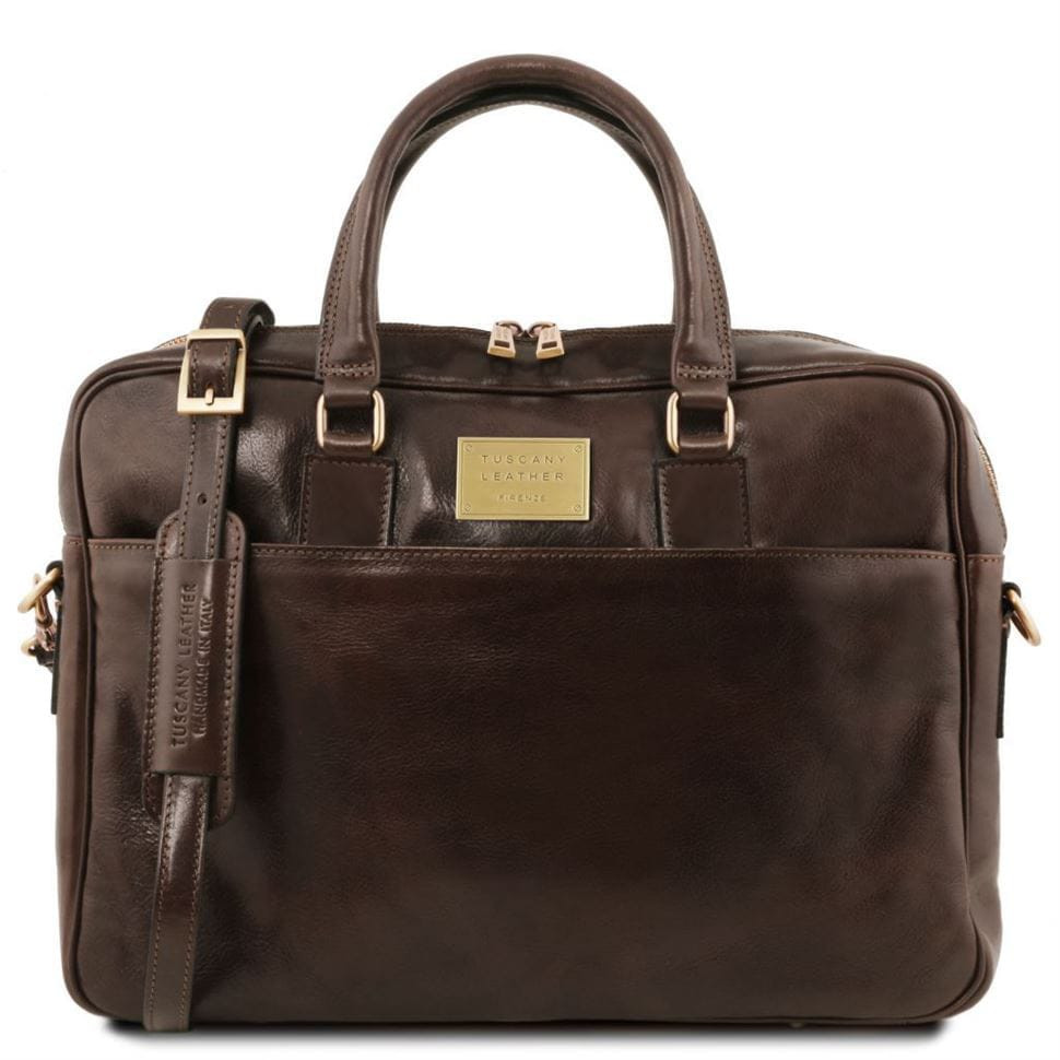 Шкіряний портфель для ноутбука з передньою кишенею Tuscany Leather Urbino TL141241 (Темно-коричневий) — 2