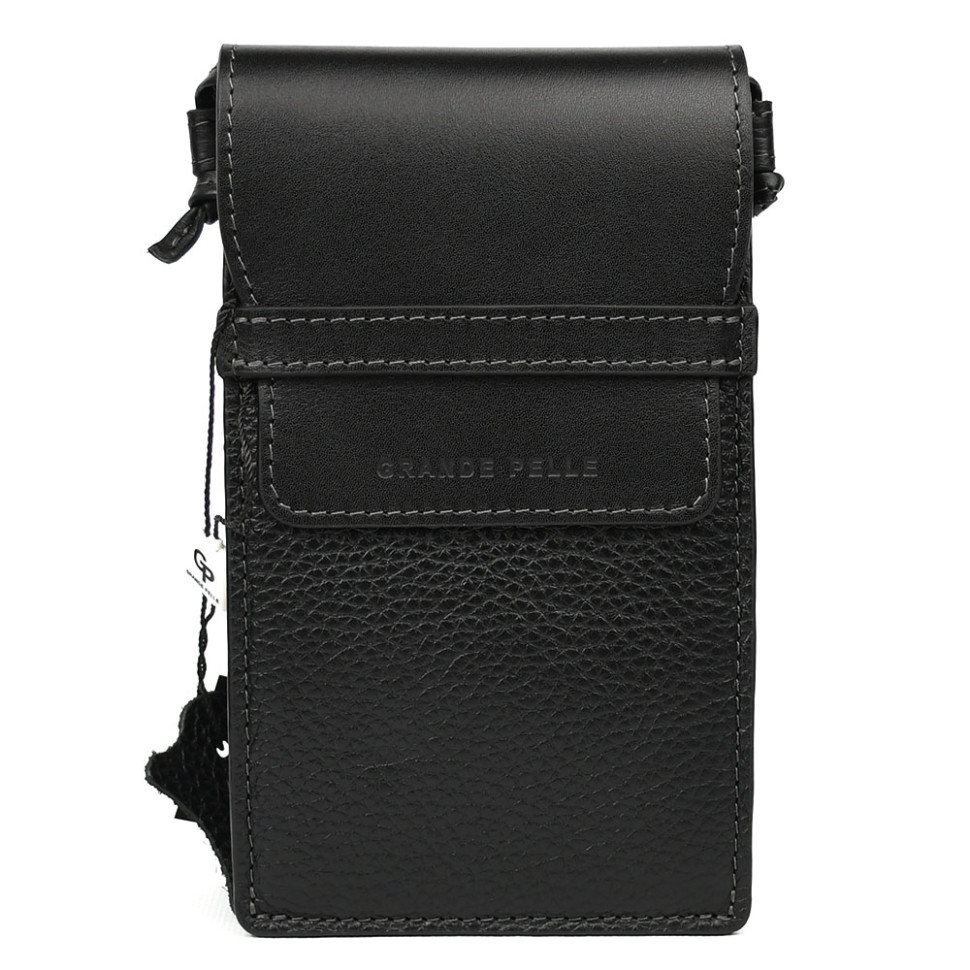 Мини сумка чохол для телефона, панч Grande Pelle 70371010 чорна — 2