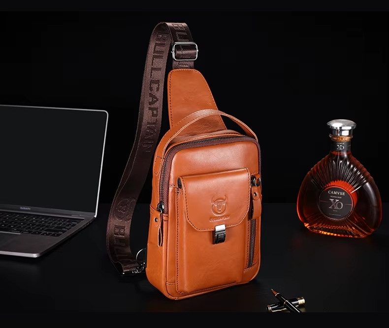 Шкіряний чоловічий рюкзак слинг с ручкою Bull TB555B рудий — 2
