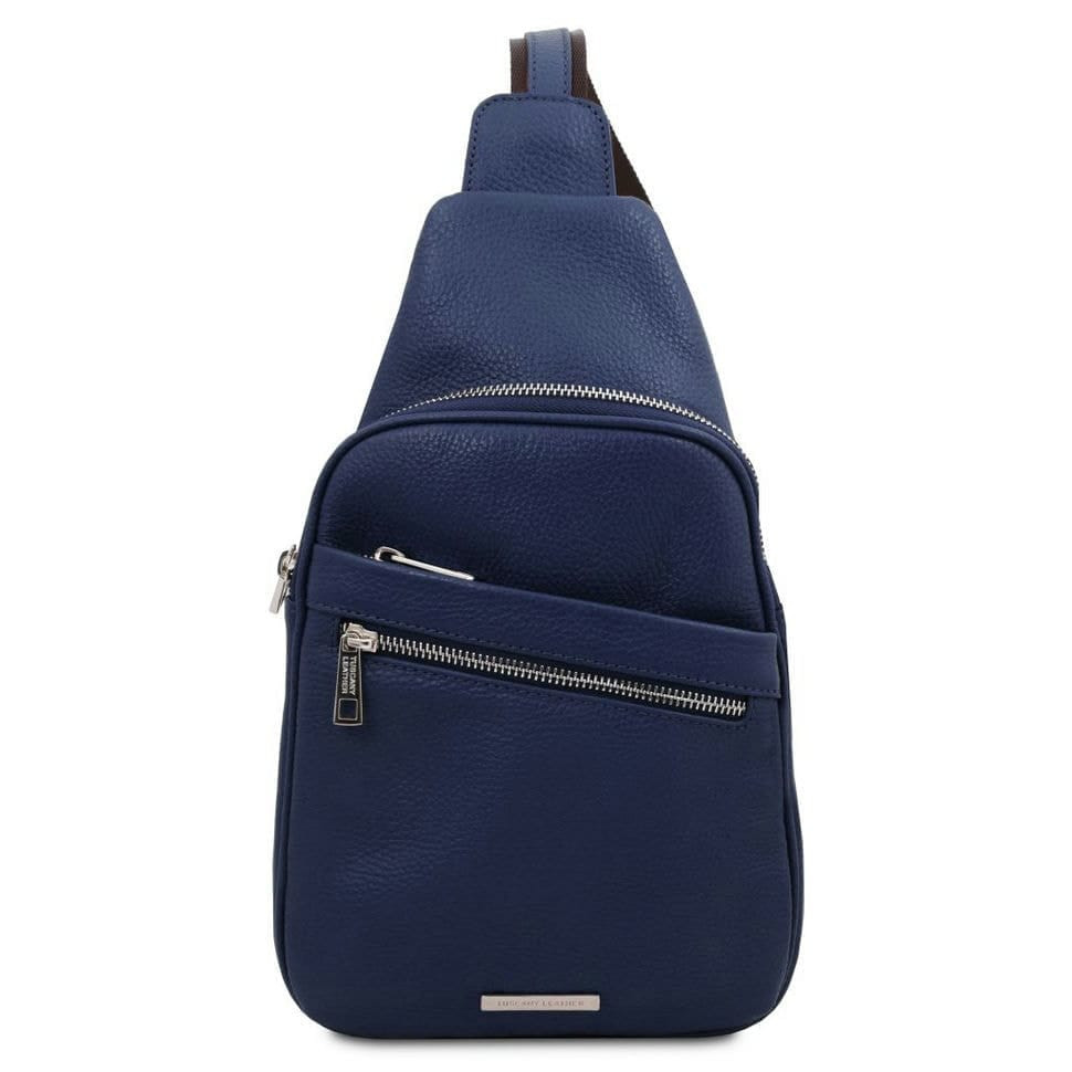 Рюкзак на одне плече из мягкой шкіри Tuscany Leather TL142022, рюкзак слинг (Темно-синій)