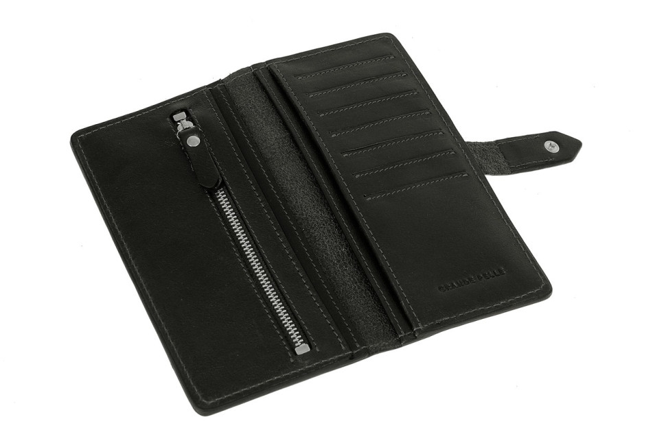 Длинное портмоне Grande Pelle 524610 глянцевая шкіра чорний — 2