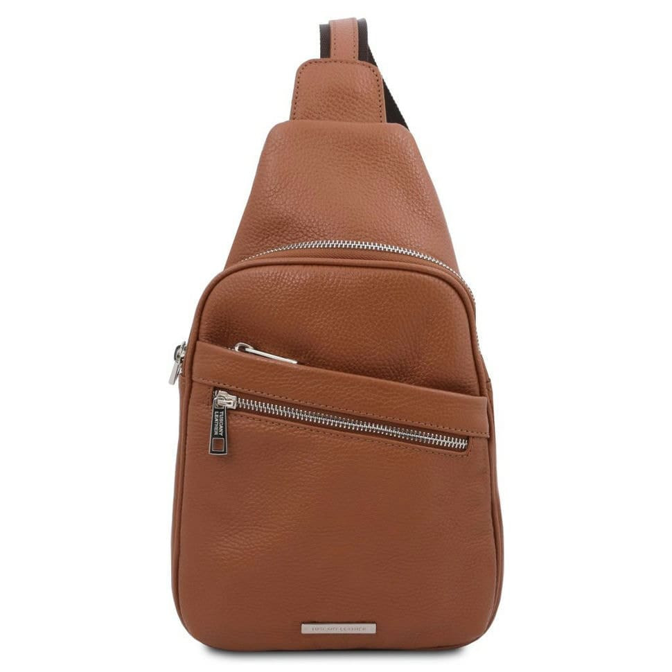 Рюкзак на одно плечо из мягкой кожи Tuscany Leather TL142022, рюкзак слинг (Коньяк)
