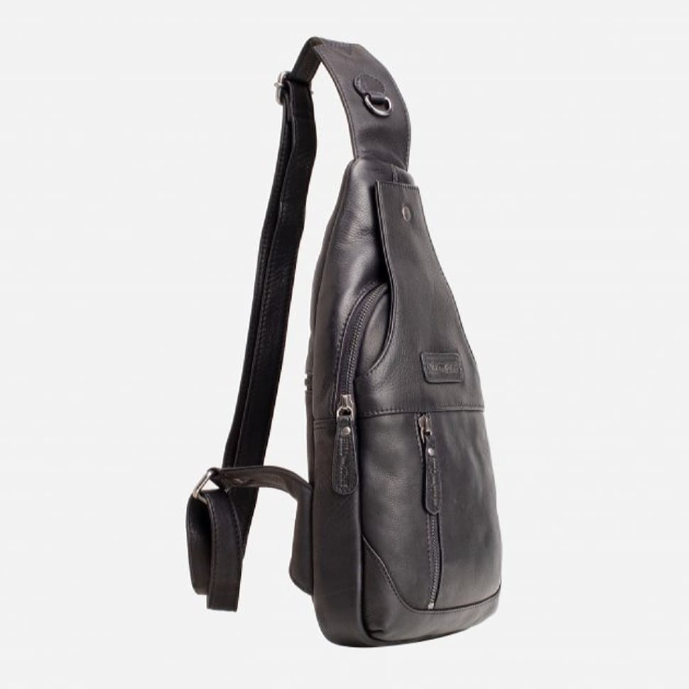 Сумка-слинг чоловіча шкіряна Hill Burry HB6101A чорна — 3