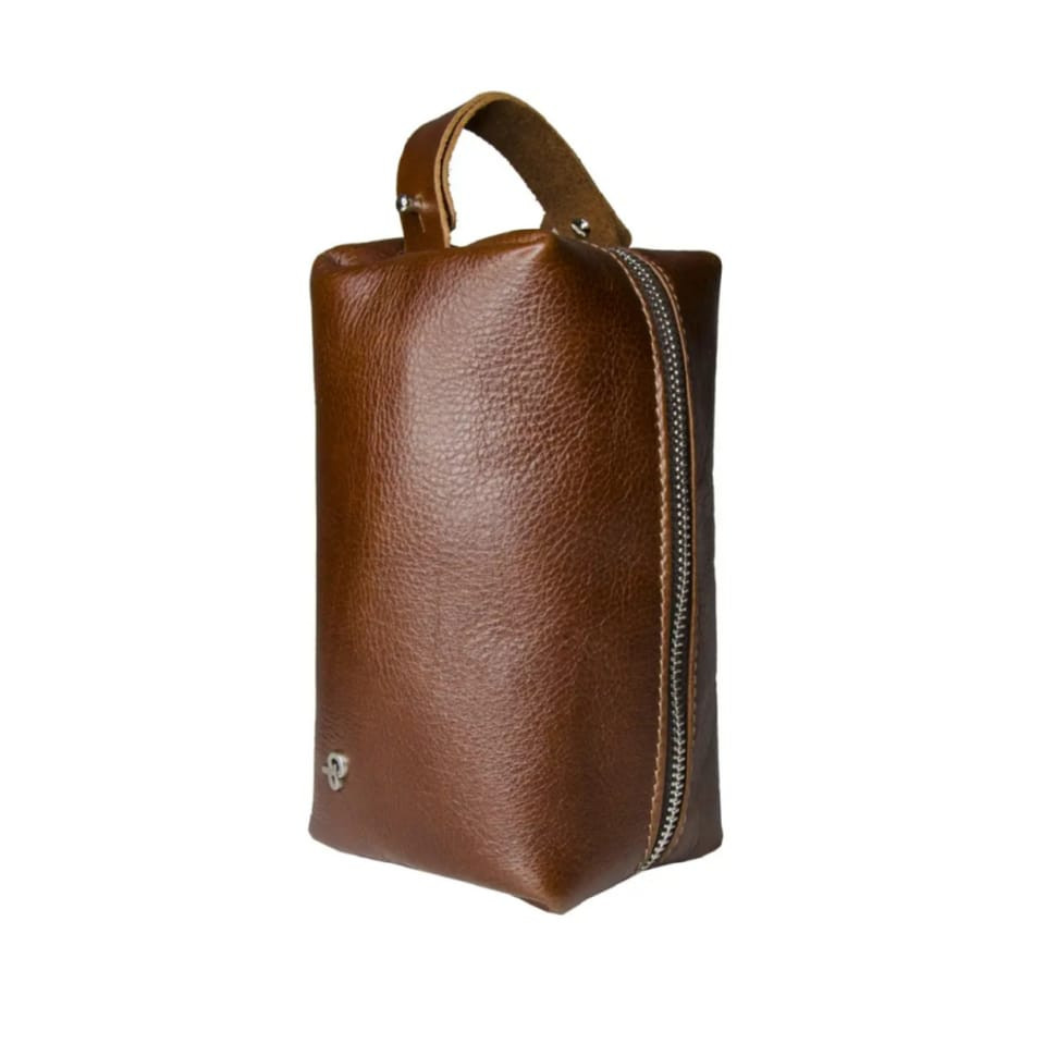 Чоловіча косметичка несессер шкіряна Grande Pelle 802623 коньячна мала — 2